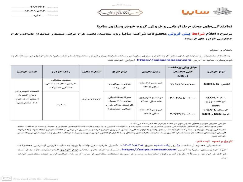 سرای خودرو : اعلام شرایط چدید پیش فروش سایپا ویژه 14 آبان 1404